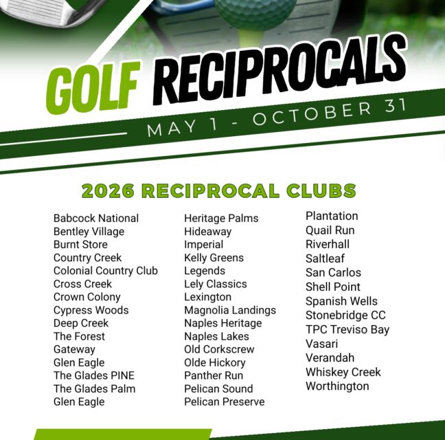 The Landings 2026 Golf Reciprocals flyer listing reciprocal clubs
