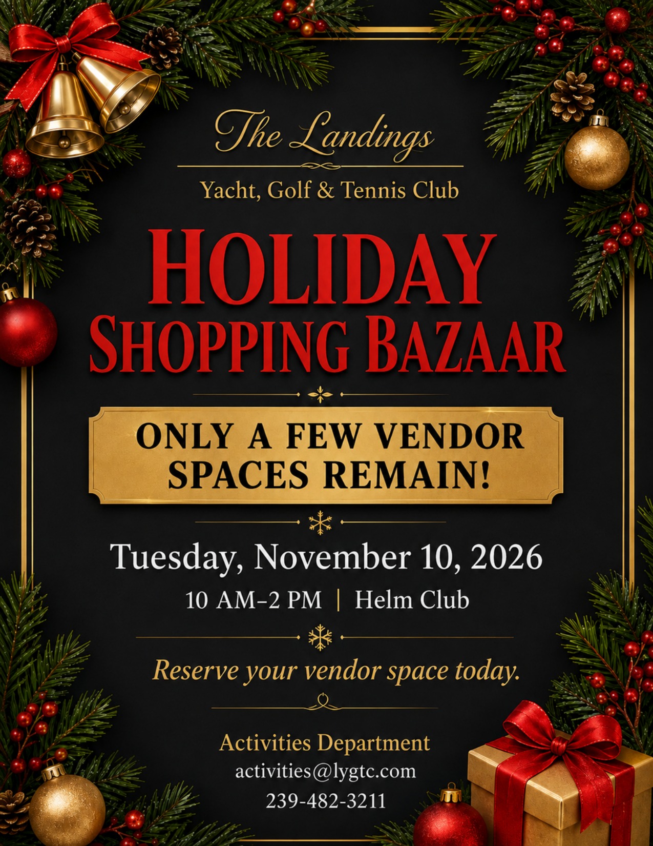 Holiday Shopping Bazaar flyer for November 10, 2026 at the Helm Club